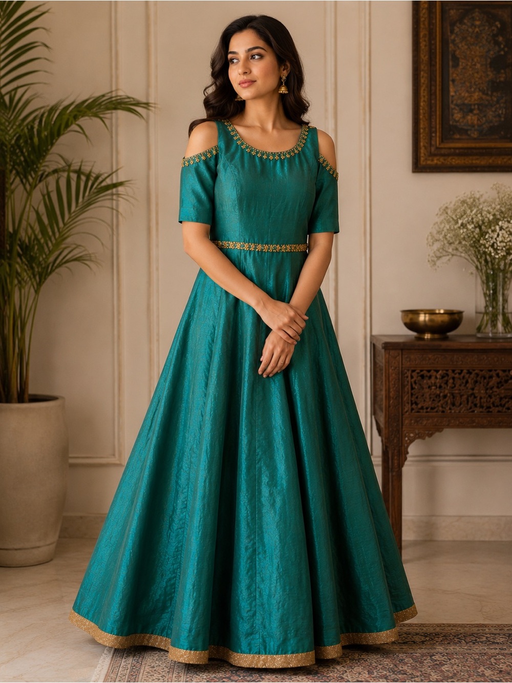 Teal Embellished Gown